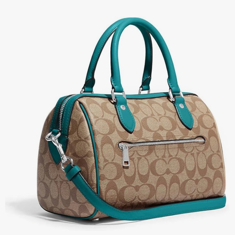 🆕 COACH Rowan Satchel Bag, Khaki/Teal - Picture 4 of 8